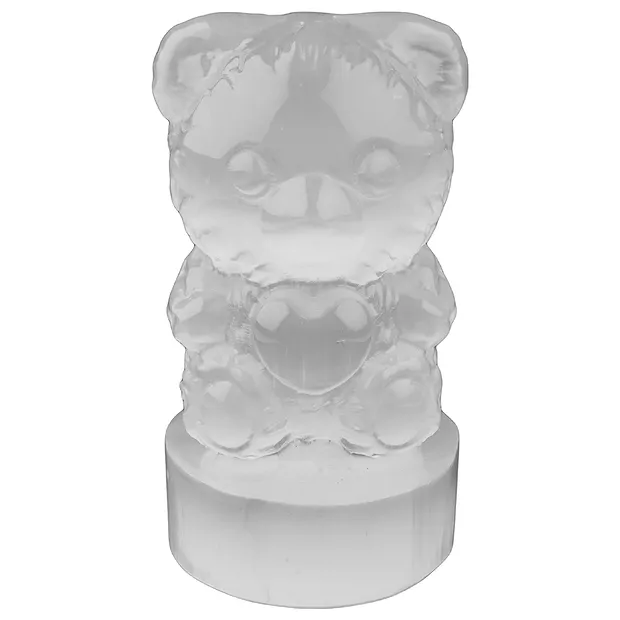 Gravur Bär mit Herz, Selenit (weiß), 9,5cm | GH Edelsteine, Heilsteine & Schmuck