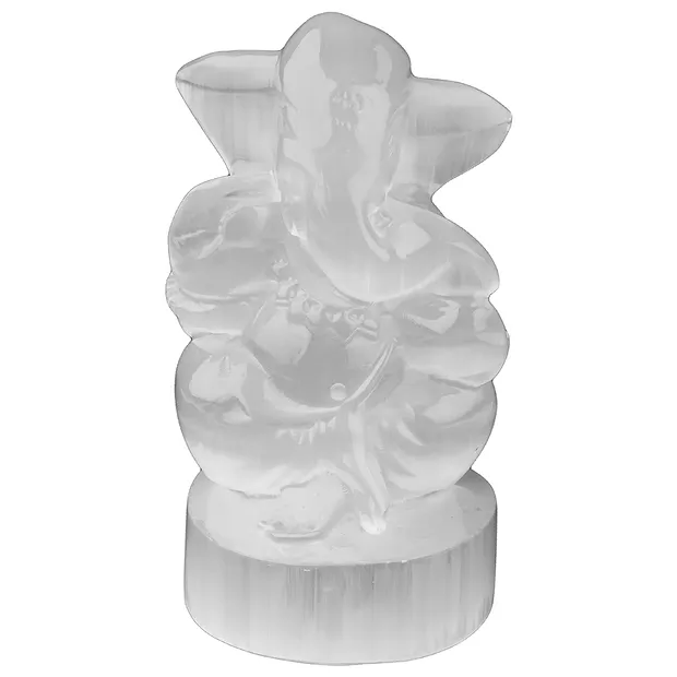 Gravur Selenit, Ganesha, 9,5 x 5,0cm | Schreier Edelsteine, Heilsteine & Schmuck