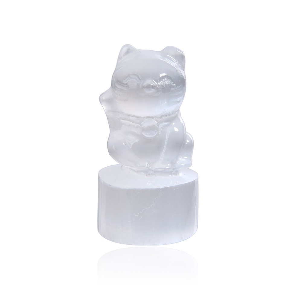 Engraving cat (Money Cat), selenite (white), 5.0cm | Marco Schreier