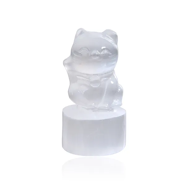 Gatto da incisione (Money Cat), selenite (bianca), 5,0 cm | Marco Schreier