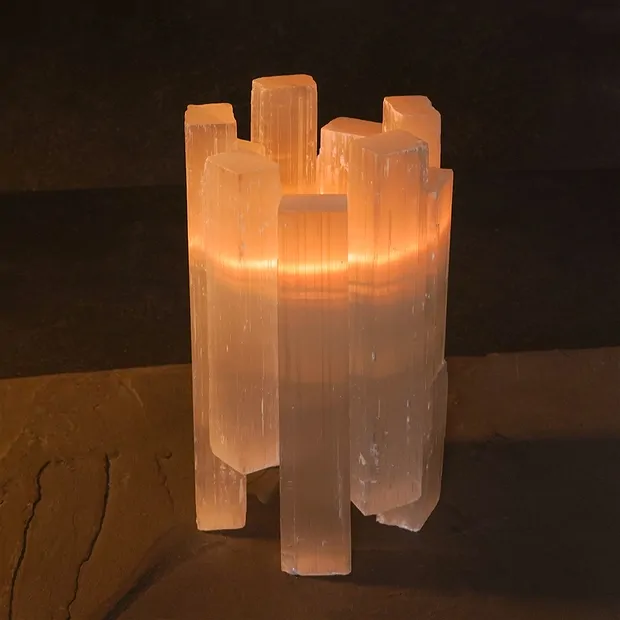 Portacandelitas selenita torre blanco, 14cm | Marco Schreier