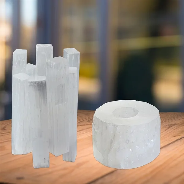 Portacandelitas selenita torre blanco, 14cm | Marco Schreier