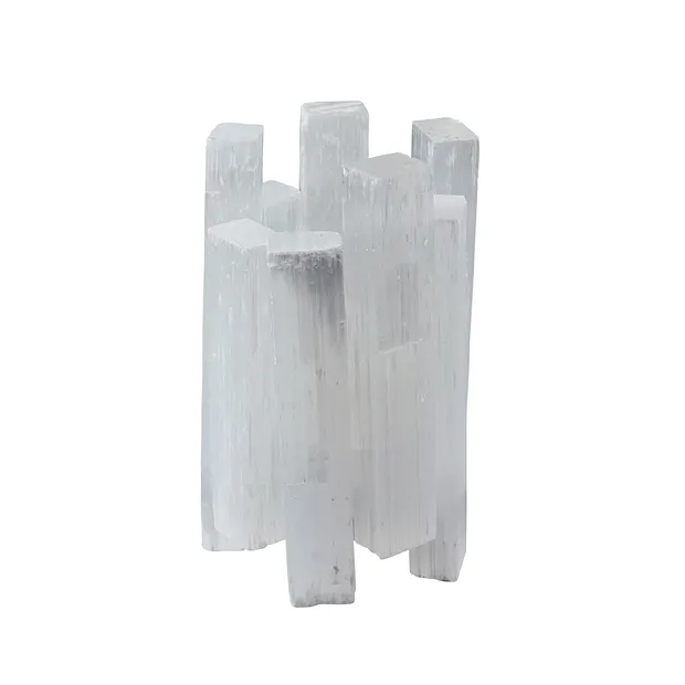 Tealight selenite rod tower white, 14cm | wholesaler gems & healing stones