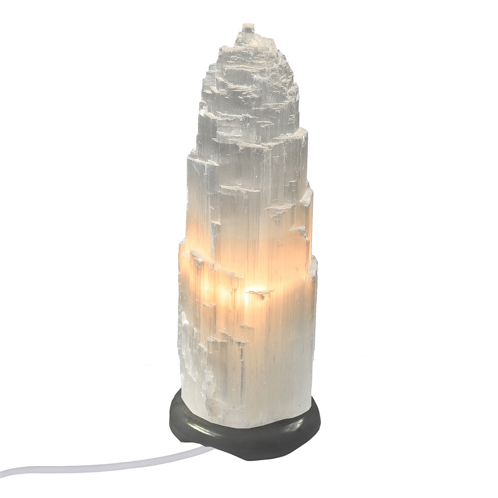 Selenitlampe mit Marmorfuß, 45cm (groß) | GH Edelsteine, Heilsteine & Schmuck