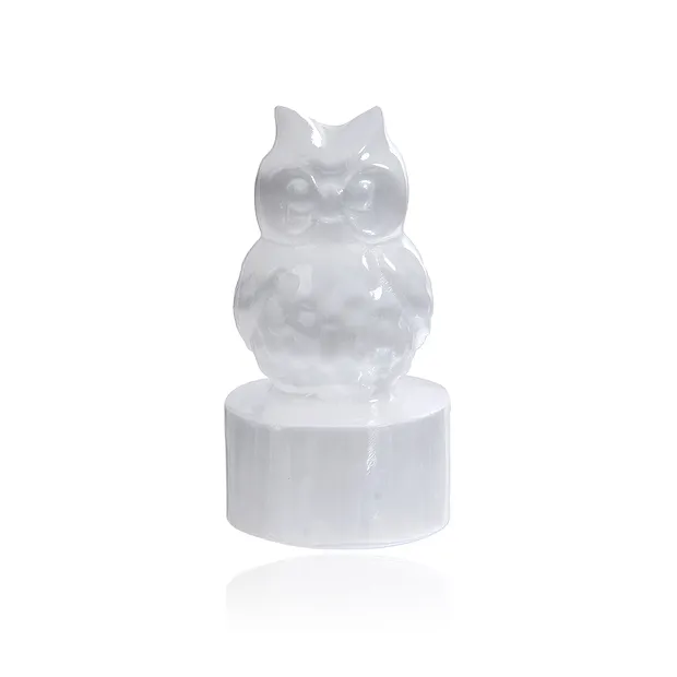 Engraved bird (owl on tree), selenite (white), 5.1 cm | Marco Schreier