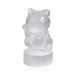 1028905406 Engraving cat (Money Cat), selenite (white), 9.0cm | Marco Schreier