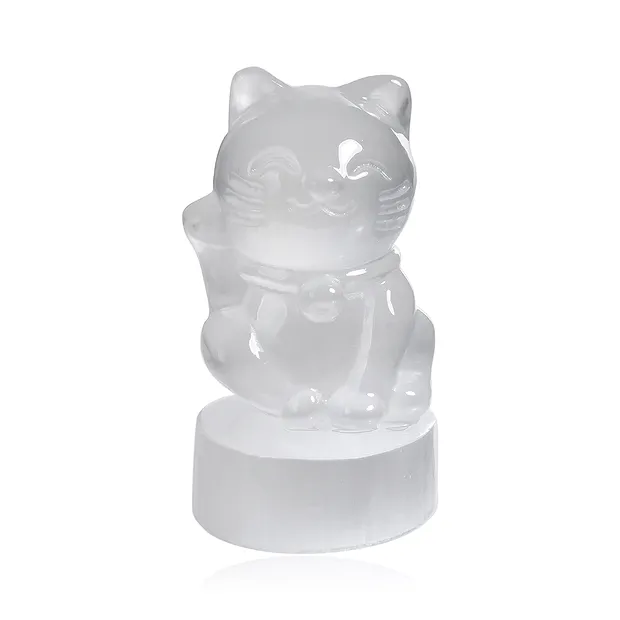 Gatto da incisione (Money Cat), selenite (bianca), 9,0 cm | Marco Schreier