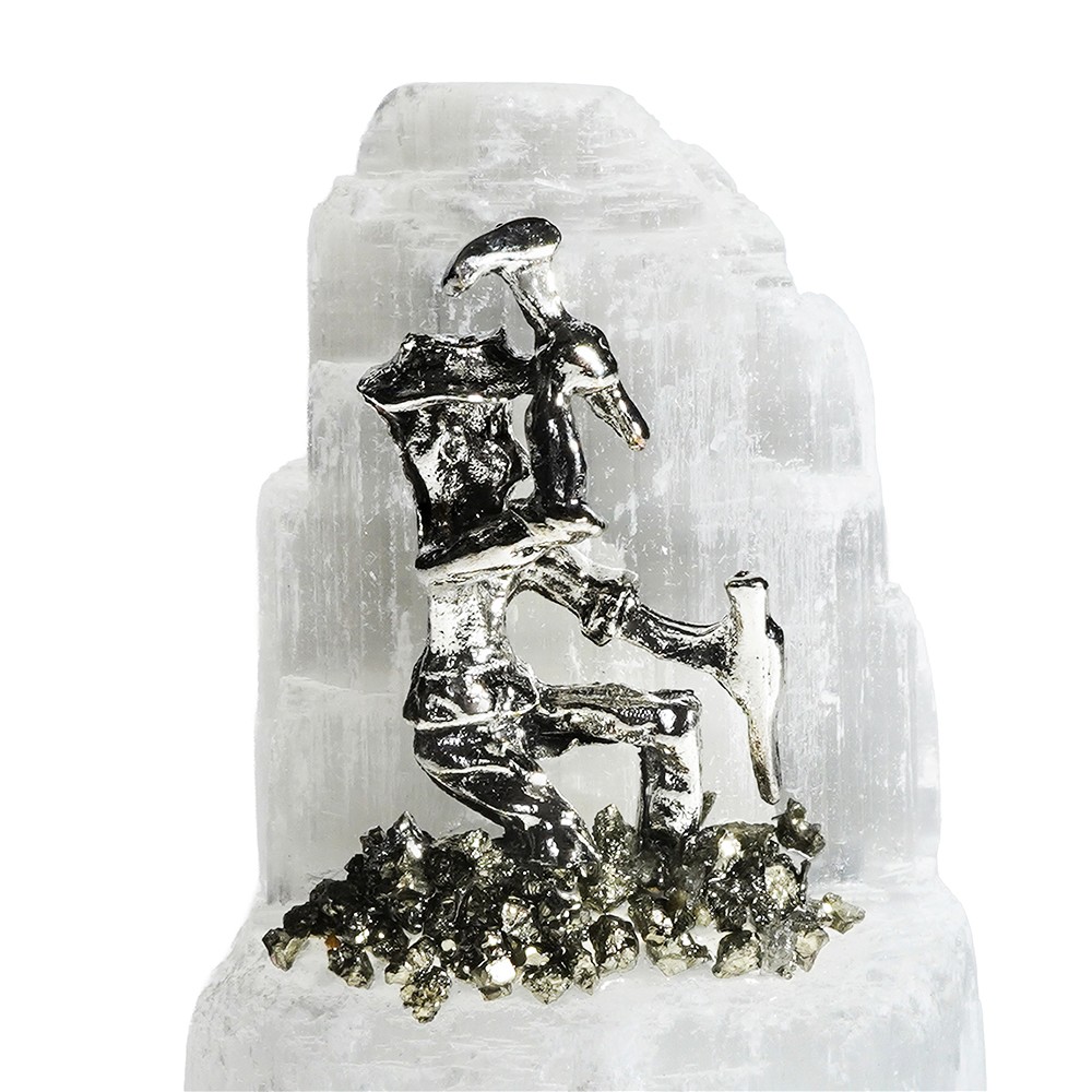 Cristal sélénite, mineur avec marteau et burin, 6cm | Marco Schreier