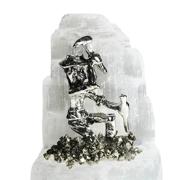 Cristallo di selenite, minatore con martello e scalpello, 6 cm | Marco Schreier