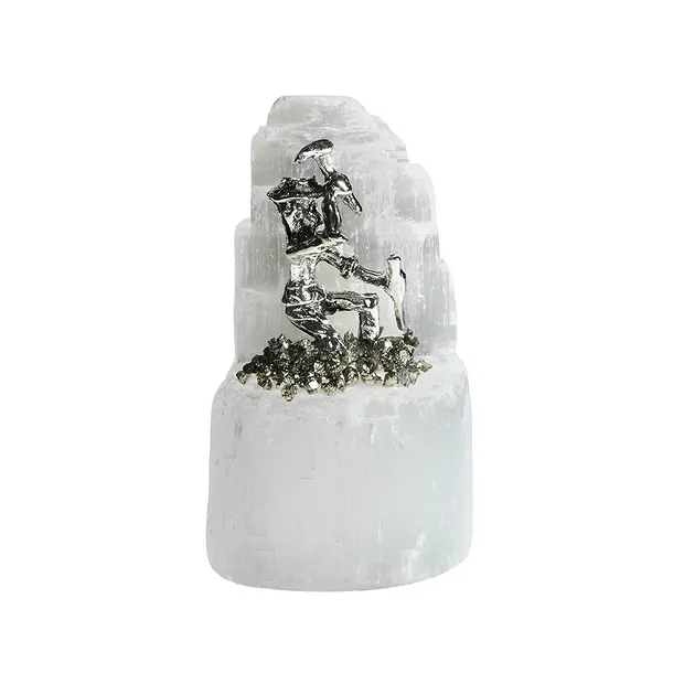 Crystal selenite, miner with hammer and chisel, 6cm | Marco Schreier