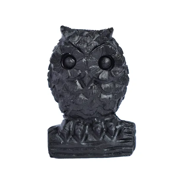 Gravure oiseau (hibou sur branche), Shungite, 5,0cm | Marco Schreier