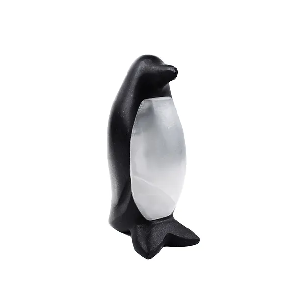 Engraved bird (penguin), Calcite (white/black), 7.5cm, frosted | Marco Schreier