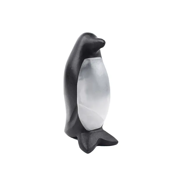 Engraved bird (penguin), Calcite (white/black), 7.5cm, polished | Marco Schreier
