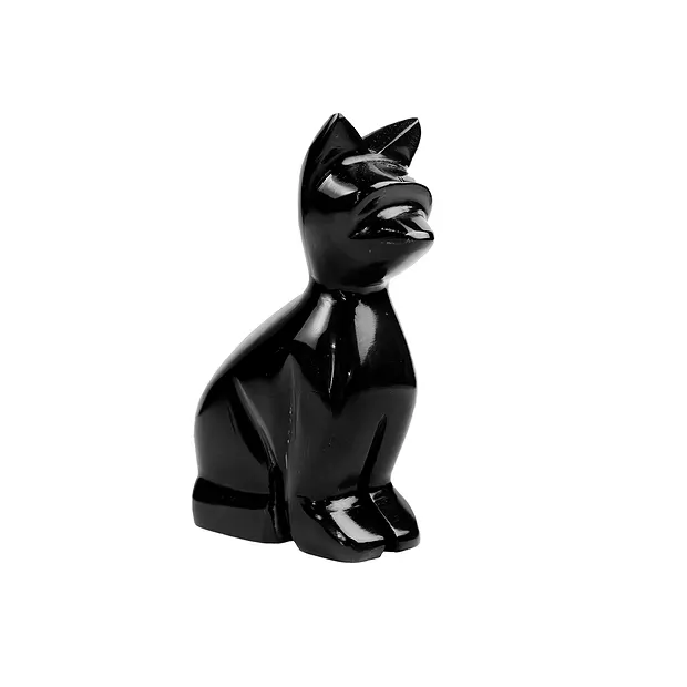 Gravur Katze, Alabastercalcit (schwarz), 10cm | Edelsteine, Heilsteine & Schmuck