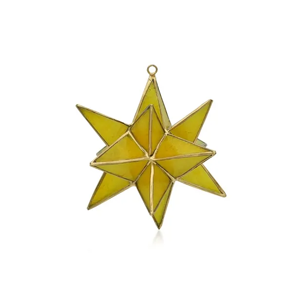 Decorative pendant capiz shell double star yellow, 16cm | Marco Schreier