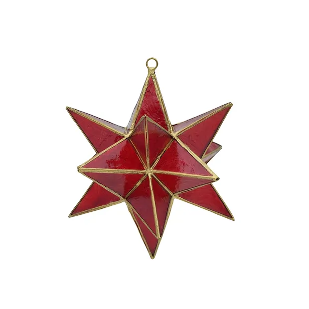 Colgante decorativo concha capiz doble estrella roja, 16cm | Marco Schreier