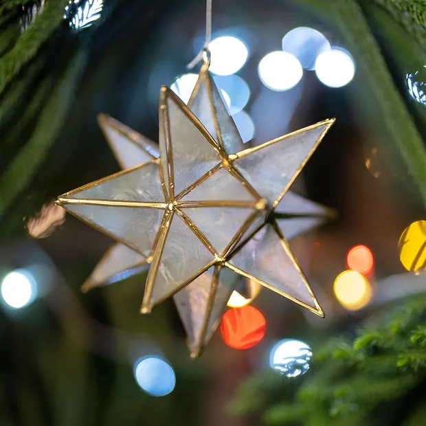 Decorative pendant capiz shell double star white, 16cm | Marco Schreier