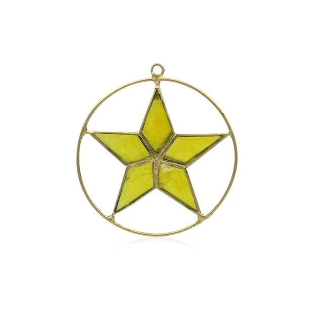 Colgante decorativo estrella de concha de capiz amarilla, 16cm | Marco Schreier