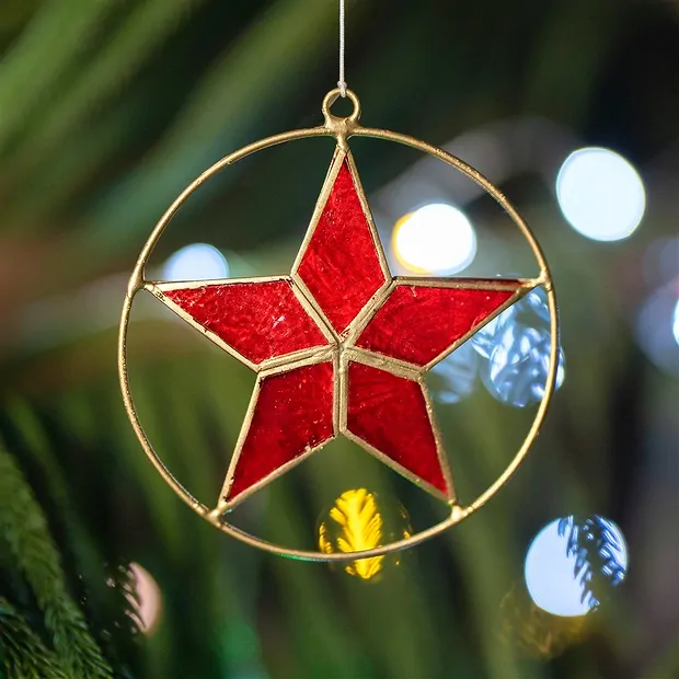 Decorative pendant capiz shell star red, 11.5cm | Marco Schreier