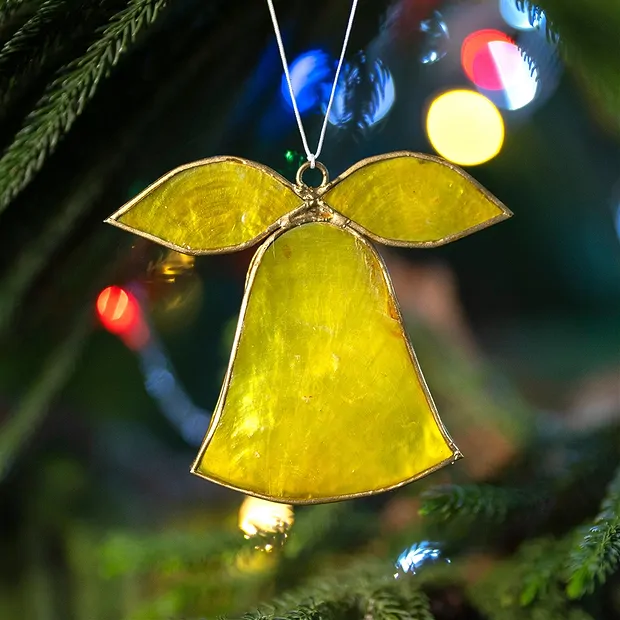Decorative pendant capiz shell bell yellow, 11.5cm | Marco Schreier