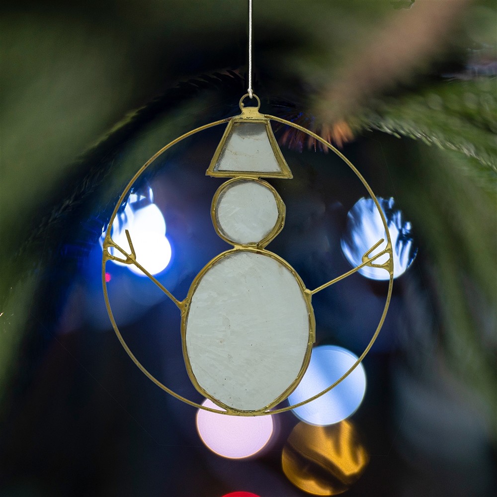 Colgante decorativo capiz shell muñeco de nieve blanco, 11,5 cm  | Marco Schreier