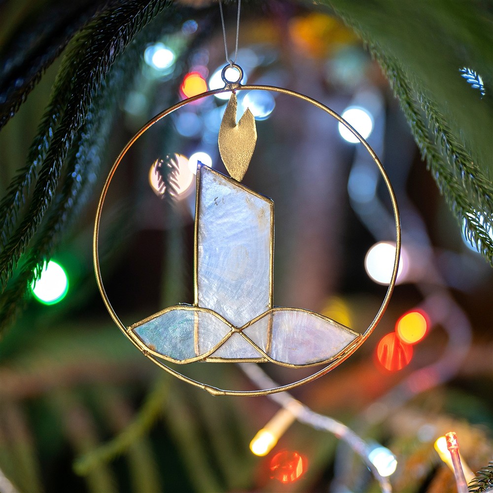 Pendentif décoratif Coquille Capiz Bougie blanche, 12cm | Marco Schreier