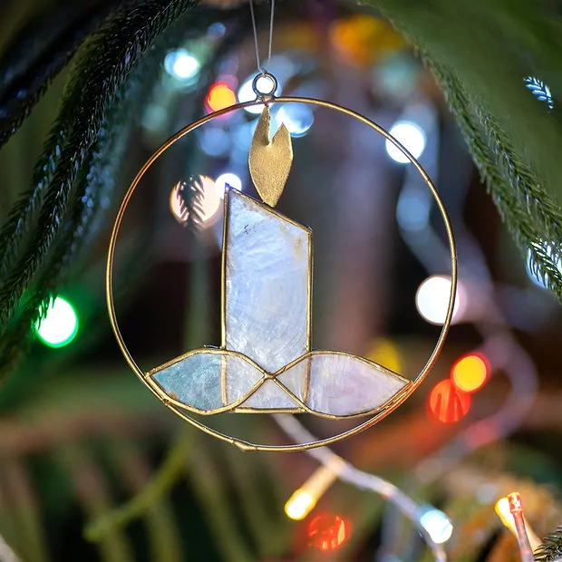 Decorative pendant Capiz shell candle white, 12cm | Marco Schreier