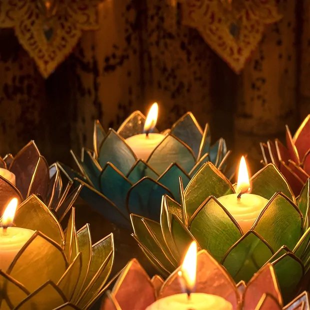 Lotus tea light Capiz shell turquoise | wholesale gems, healing stones & jewelry