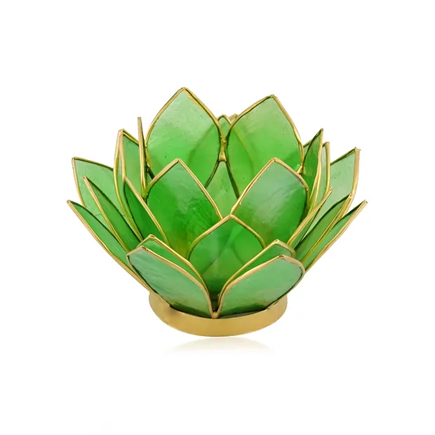 Lotus tea light Capiz shell green | wholesaler gems, healing stones & jewelry