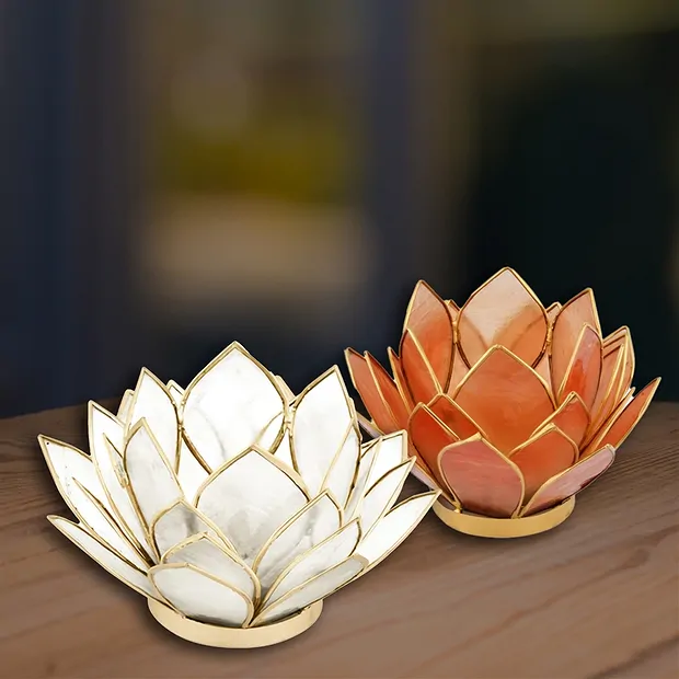 Lotos-Teelicht Capiz-Muschel natur | Großhandel Edelsteine, Heilsteine & Schmuck