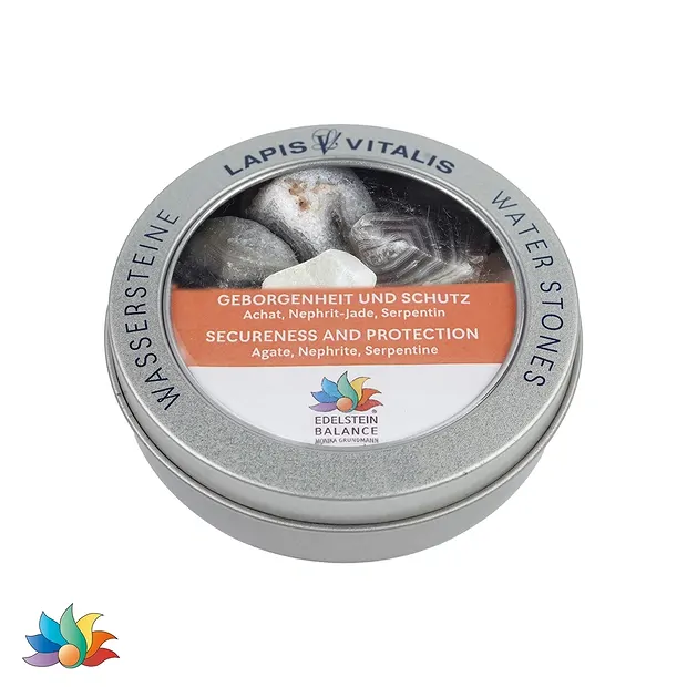 Bilancia di pietre preziose Pietre d'acqua "Sicurezza e protezione" in confezione regalo di metallo | Marco Schreier