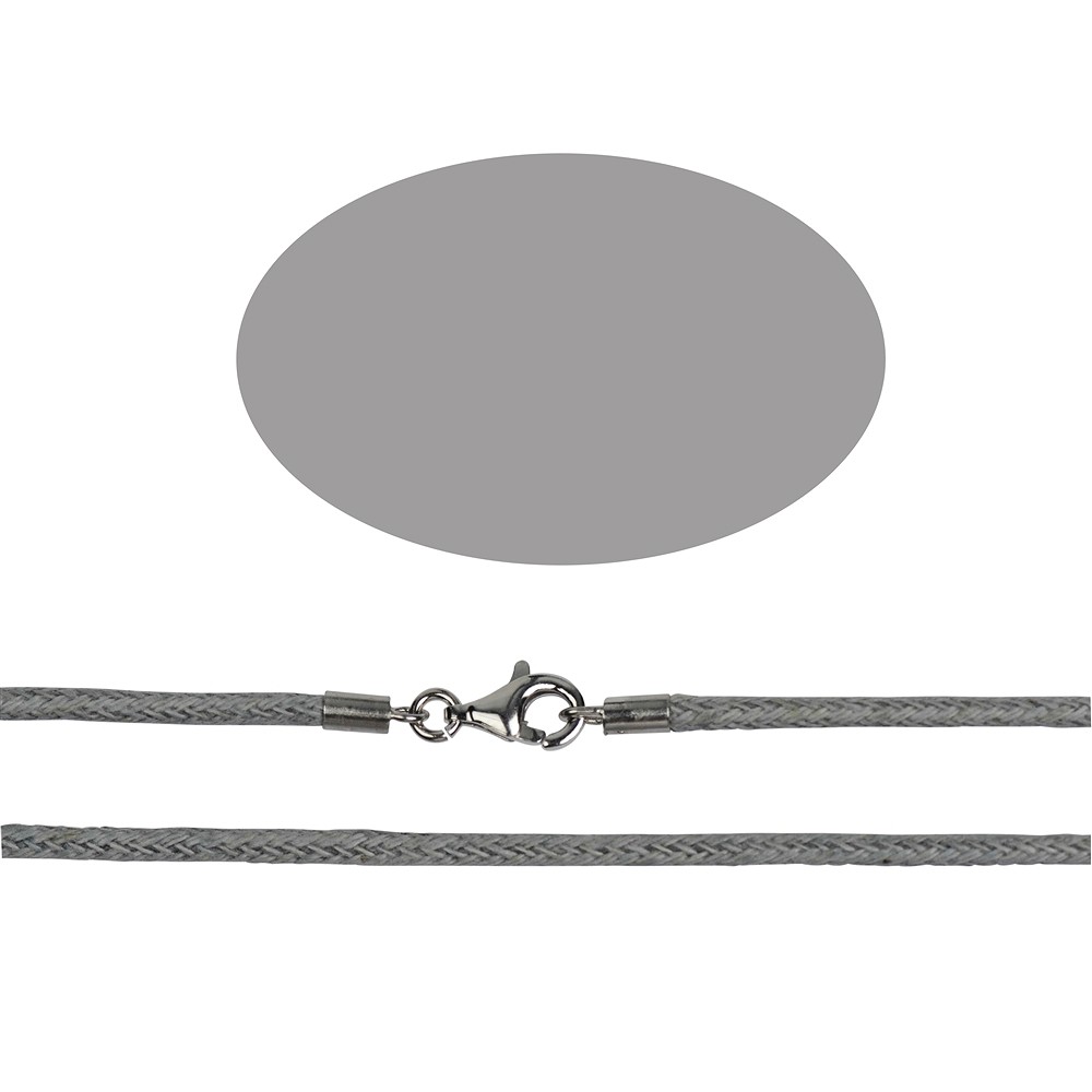 Collier en coton, gris clair, 1,5mm x 45cm, Fermoir argent 925 | Marco Schreier