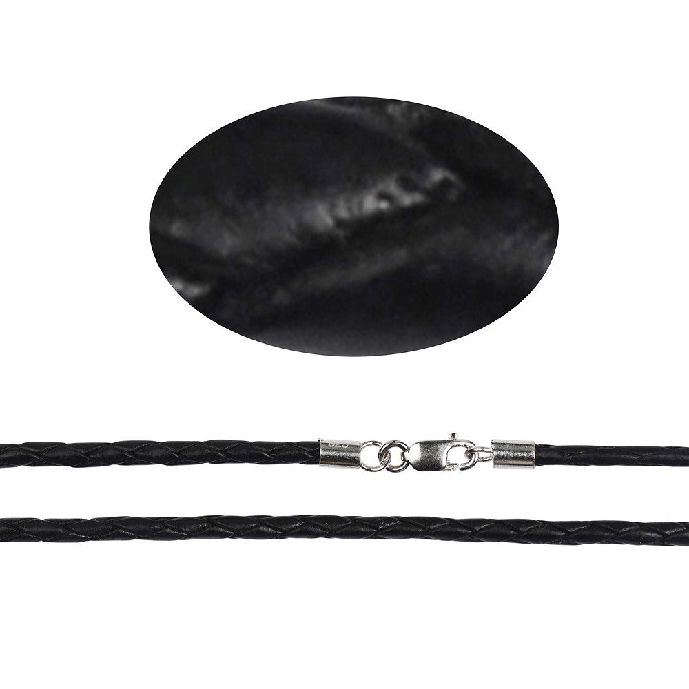 Lederband geflochten schwarz, 3mm x 45cm | GH Edelsteine, Heilsteine & Schmuck