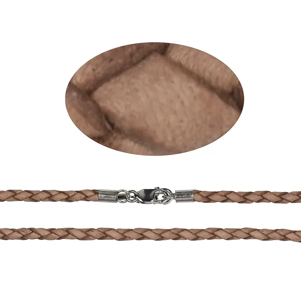 Lederband geflochten natur, 3mm x 45cm | Edelsteine, Heilsteine & Schmuck-Handel