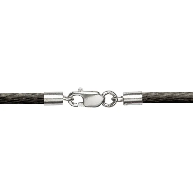 Nylon strap, black, silver clasp, 2mm/45cm | wholesaler gems & healing stones
