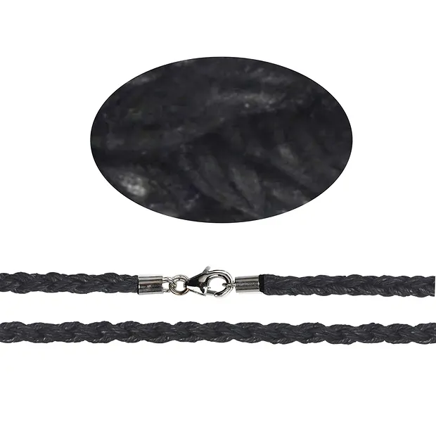 Baumwoll-Collier, schwarz, 3,0mm x 45cm, geflochten, Silber | Marco Schreier