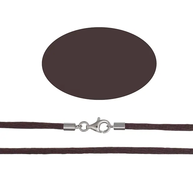 Fabric strap, brown, rhodiniert silver clasp, 2.5mm/55cm | Marco Schreier