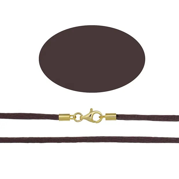 Fabric ribbon, brown, gold-plated silver clasp, 2.5mm/55cm | Marco Schreier