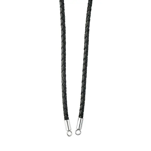 Leather strap with End Caps, black, 4mm x 45cm | gems, healing stones & jewelry