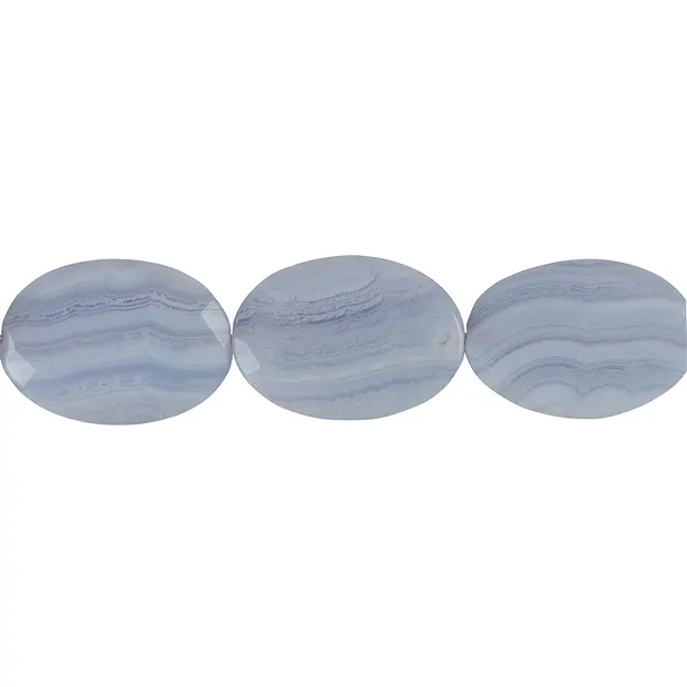 Strang Linse gedreht, Chalcedon (blau), facettiert, 35 x 25mm | Marco Schreier