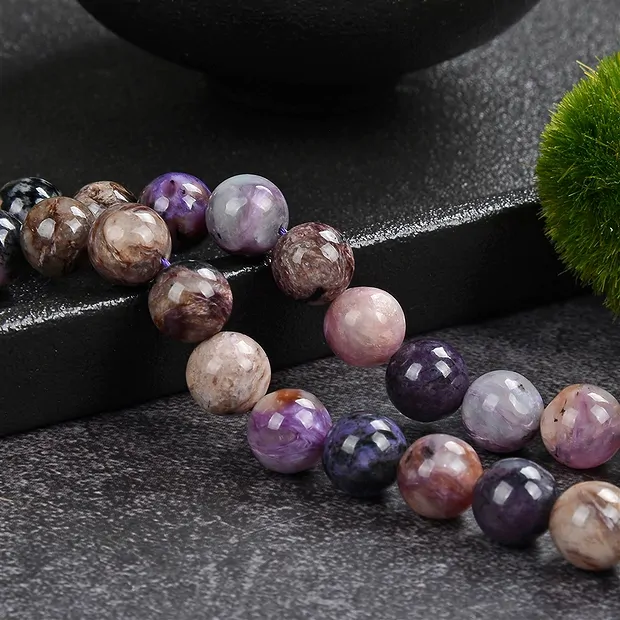 Rang de colliers boules, Charoïte (multicolore), 08 - 09mm (39cm) | Marco Schreier