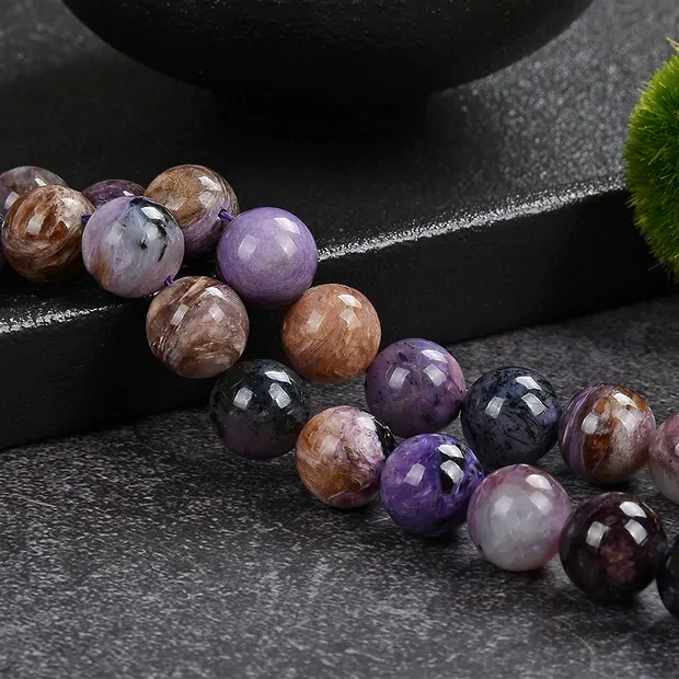 Rang de colliers boules, Charoïte (multicolore), 10 - 11mm (39cm) | Marco Schreier