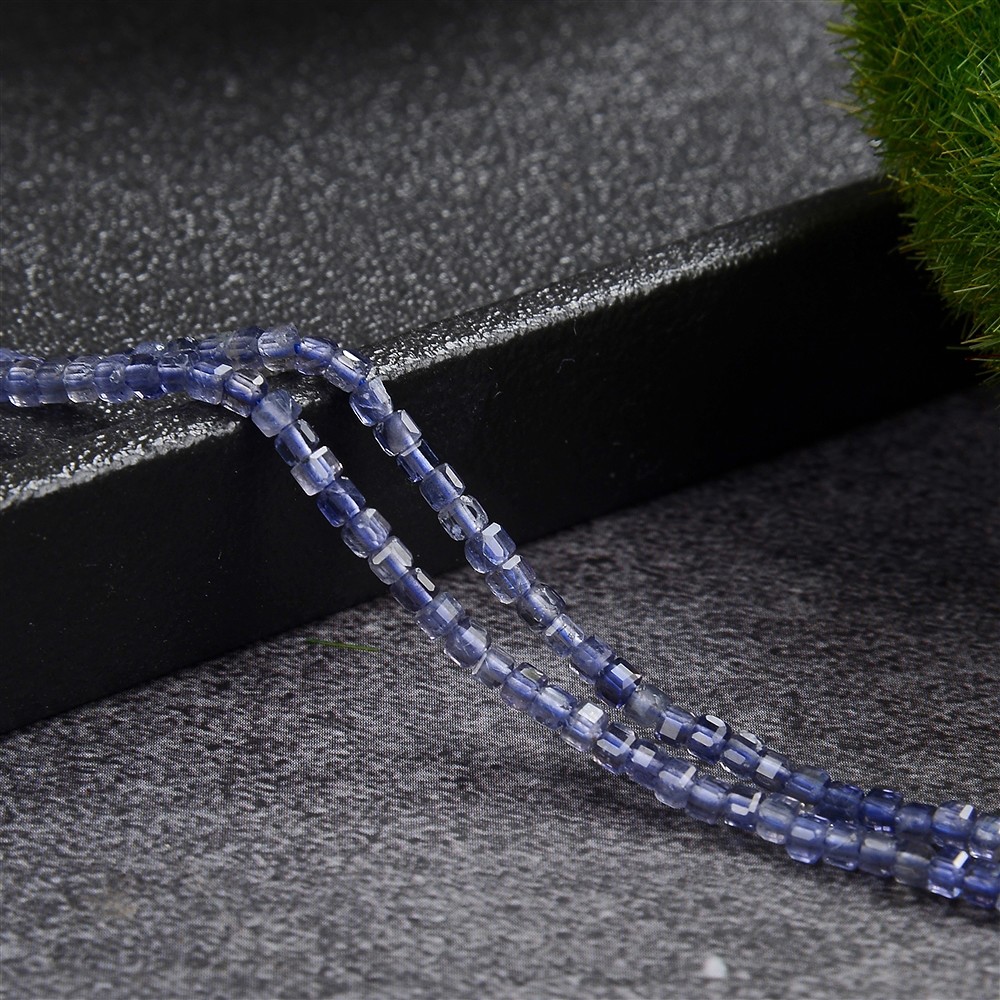 Strand cube, iolite, faceted, 02mm (39cm) | wholesaler gems & healing stones