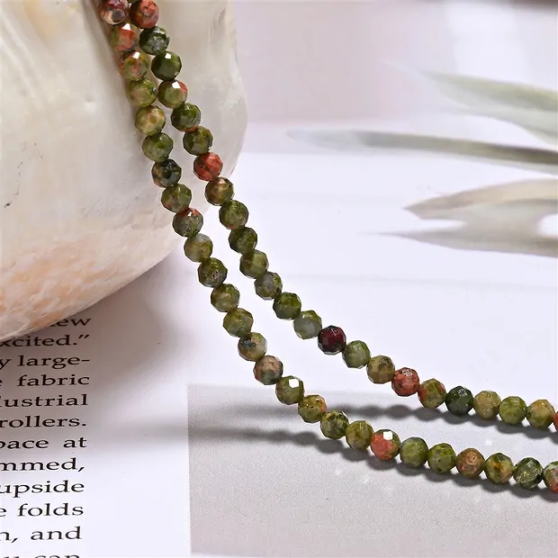 Filo di perline, Unakite, 03 mm. sfaccettato (39 cm) | Marco Schreier