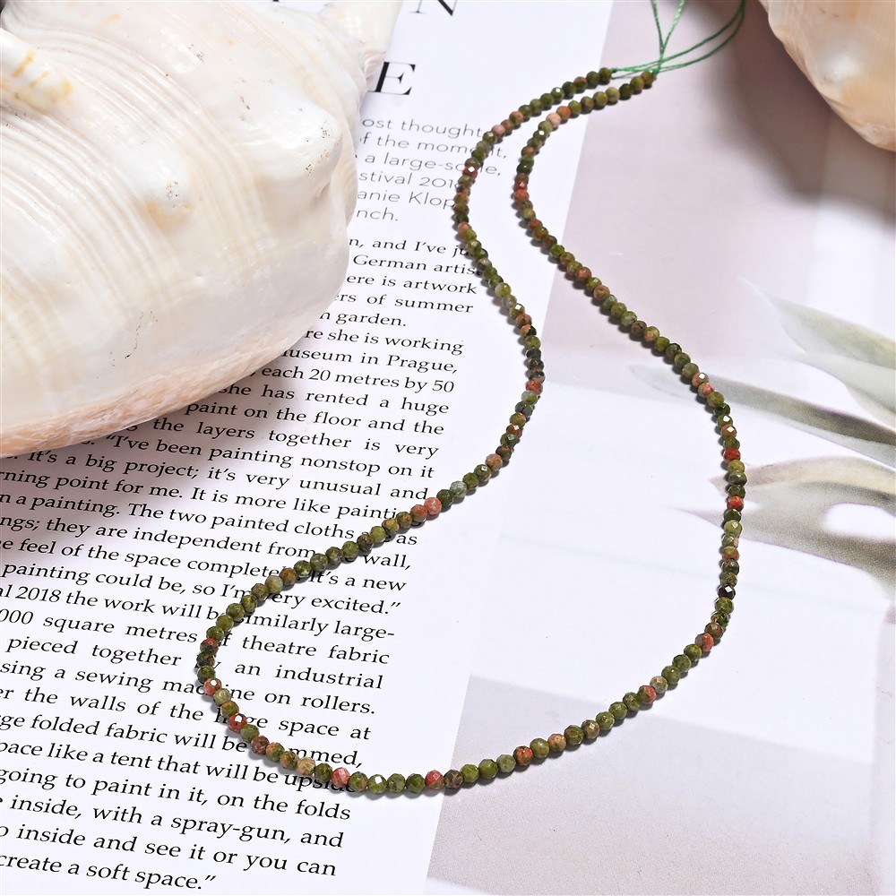 Filo di perline, Unakite, 02 mm, sfaccettato (39 cm) | Marco Schreier