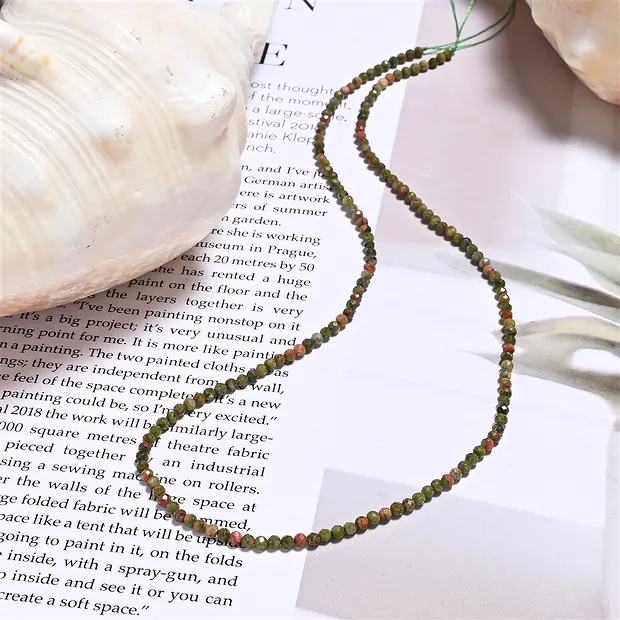 Filo di perline, Unakite, 02 mm, sfaccettato (39 cm) | Marco Schreier