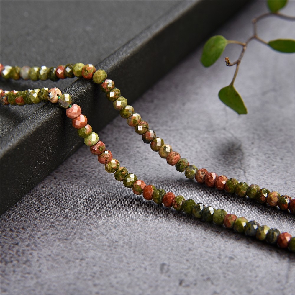Rang de colliers Boutons, Unakite, facetté, 02 x 03mm | Marco Schreier