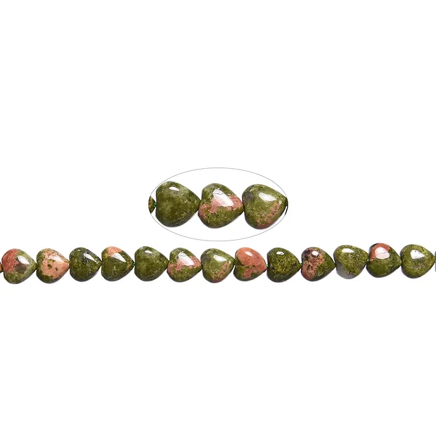 Strang Herzen, Unakit, 10mm | Mineralien-Handel Edelsteine, Heilsteine & Schmuck