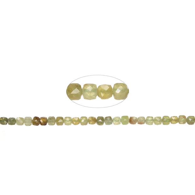Strand cube, garnet green (Grossular), faceted, 04mm (39cm) | Marco Schreier