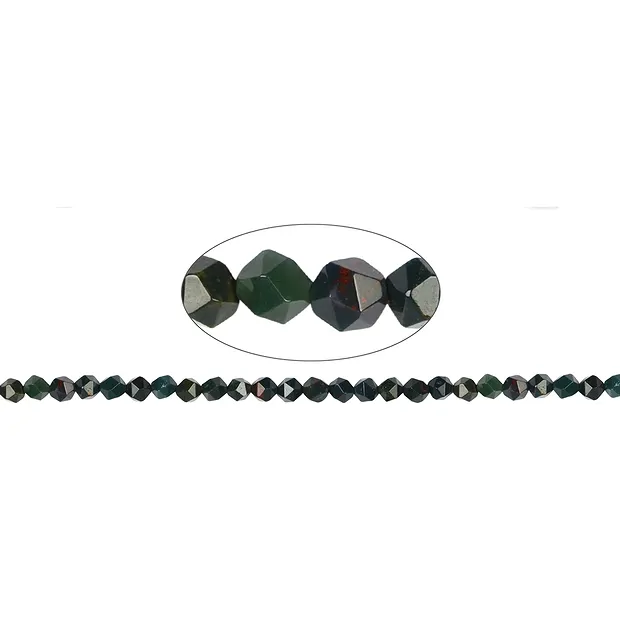 String Beads, Heliotrope (Bloodstone), faceted (Starcut), 05-06mm (39cm) | Marco Schreier